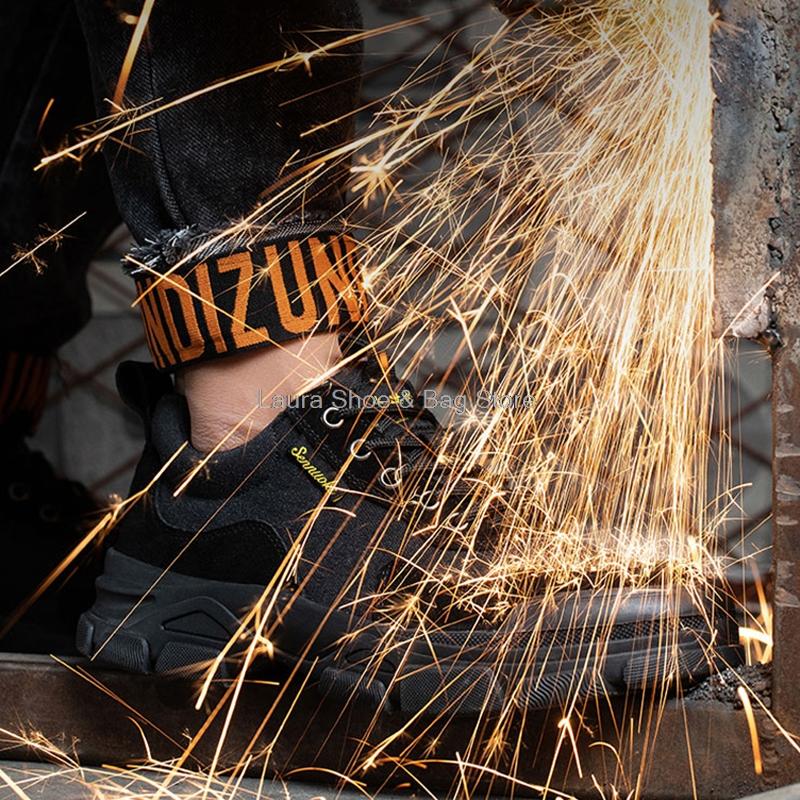 Fashion Safety Shoes Men Boots Anti-smash Steel Toe Cap Anti-puncture Light Work Safety Boots Male Welder Shoes Comfort Worker Protect