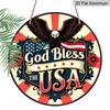 2D Flat, God Bless America Patriotic Metal Sign, Round Aluminum Wall Decor with American Flag Floral Design, Perfect for Independence Day, Veterans