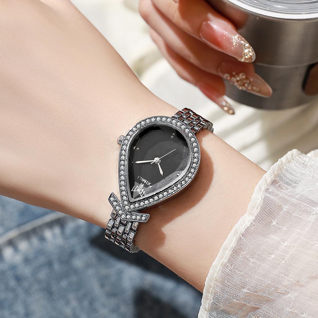 New Vintage Creative Watch for Women with Diamond-Studded Teardrop Dial High-Quality Design Ladies' Wristwatch Unique Gift Reloj