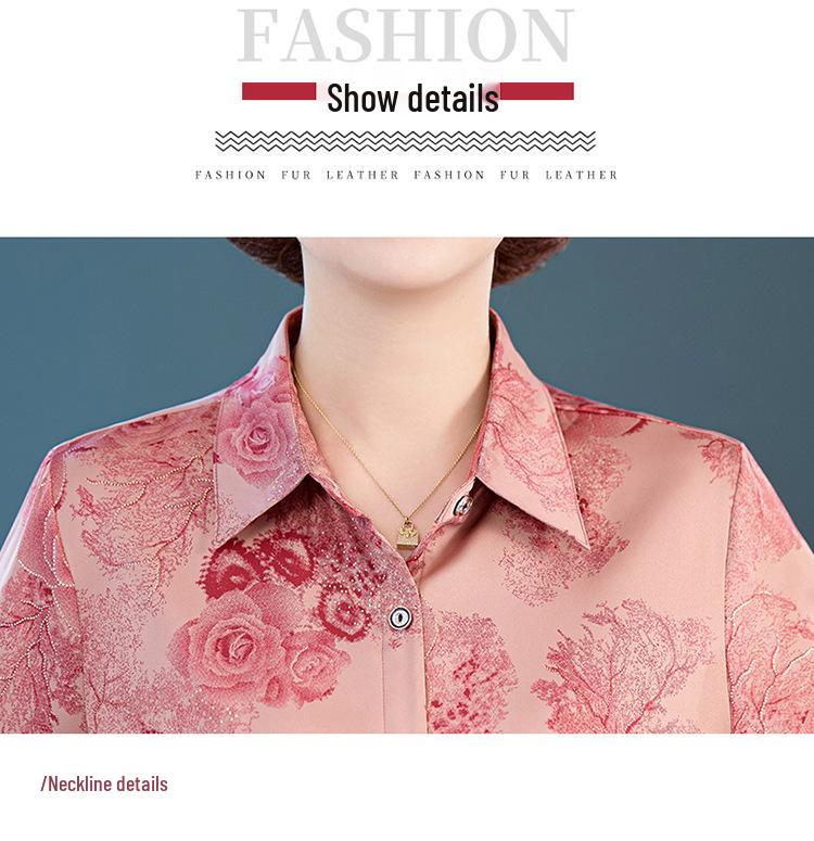 Stylish Printed Silk Shirt for Mom – Summer Short-Sleeve Top for Middle-Aged & Elderly Women