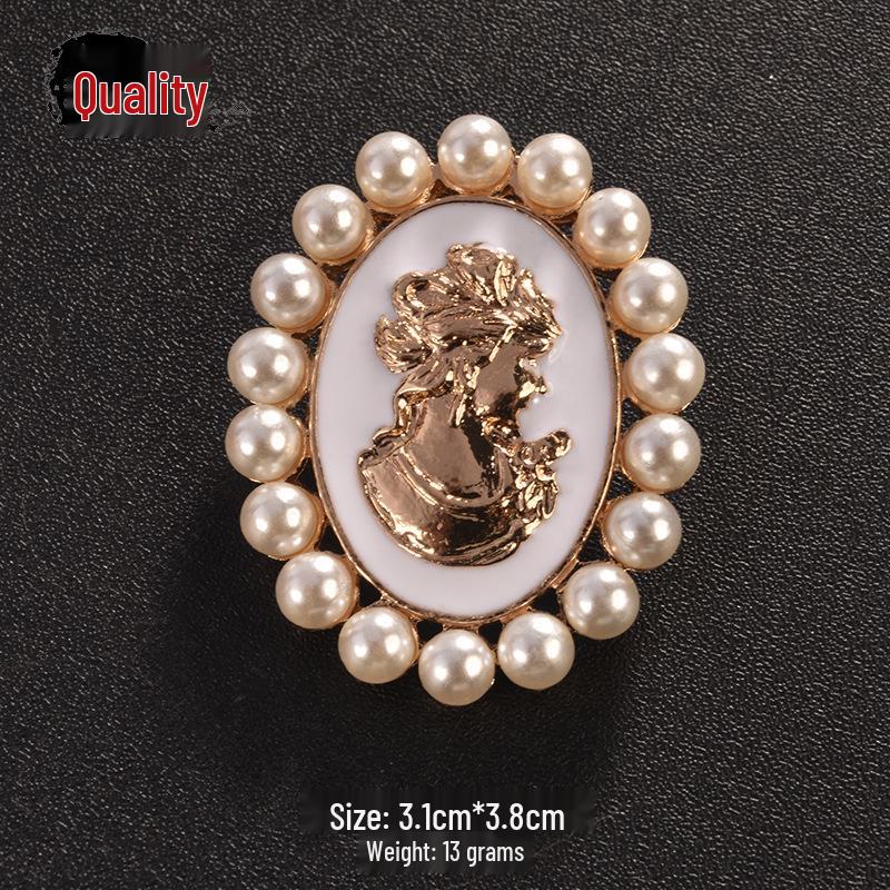 Retro European & American Pearl Brooch: Exaggerated Women's Portrait Pin for Sweaters & Coats