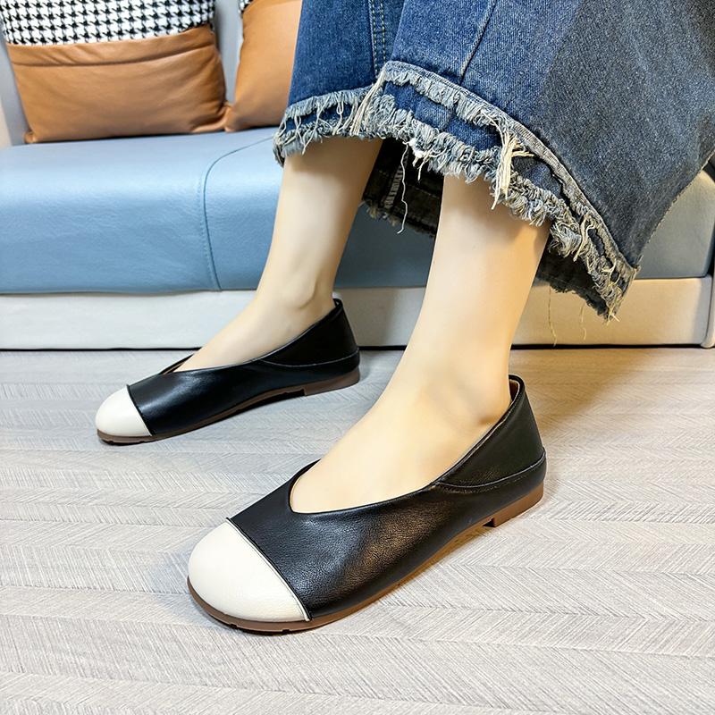 New Style Single-Layer Shoes Women Spring and Autumn Solid Shallow Flat Soft Bottom Elegant Mother Slip-on Shoes Plus Size 43