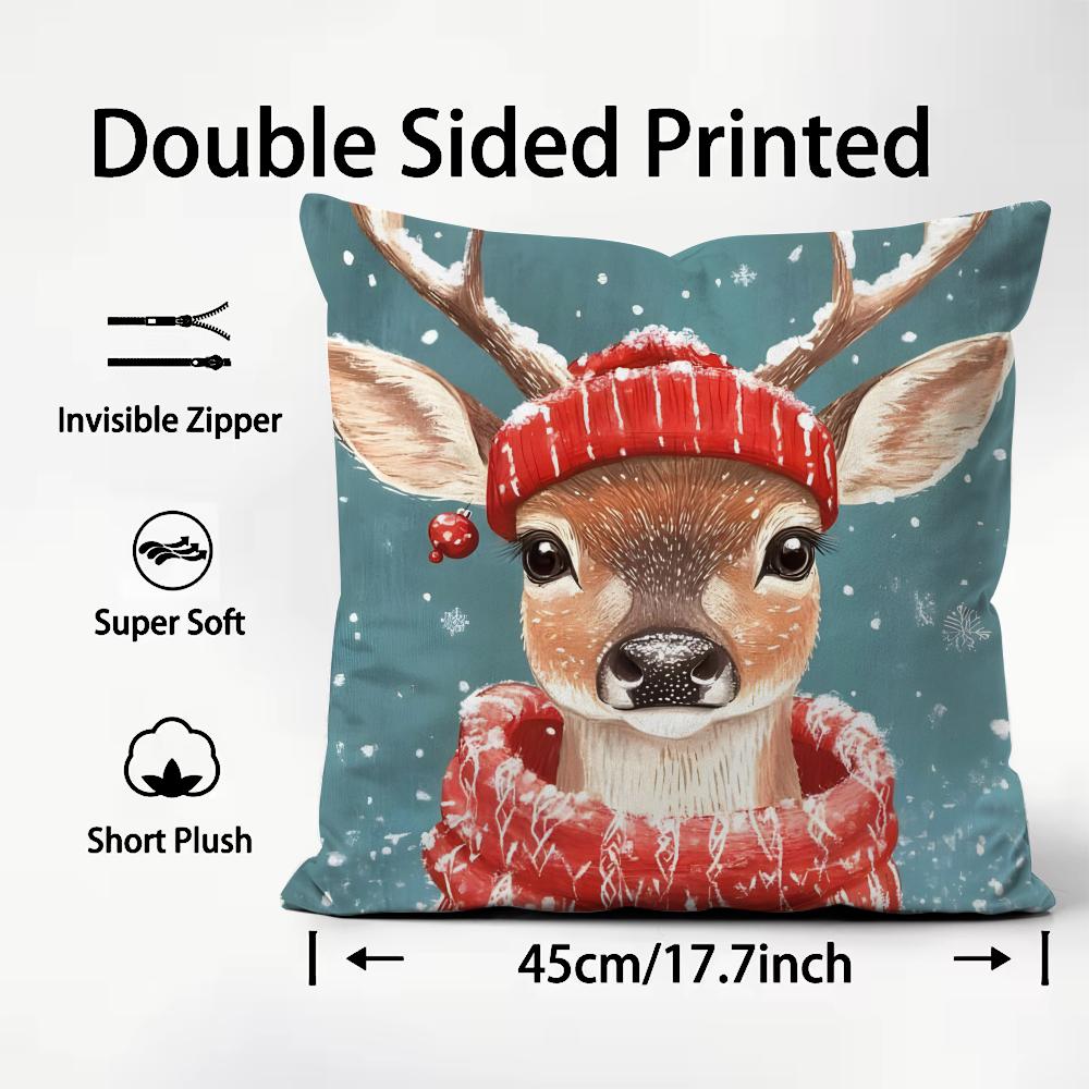 

Reindeer Christmas Cute Cushion Cover Plush Fabric Soft DoubleSided Printed Sofa Warm Winter Home Child Gift Pillow Case 30x30cm