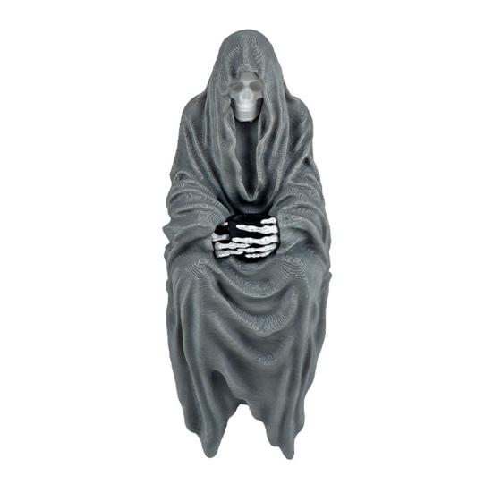 Socha Smrtky Halloween Dlouhá Roucho Sedící Kostlivec Figurka Gotická Stolní Ozdoba pro Domov Zahradu Stolní Počítač Knihovnu Dekorace