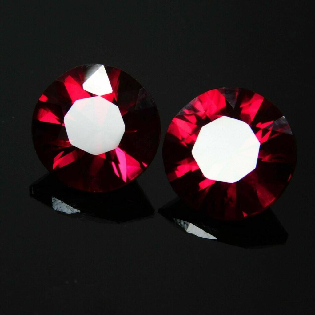 Natural Red Ruby Loose Gemstone 17.00 ct Diamond Cut Round Shape Pair for Jewelry Making and Crafts