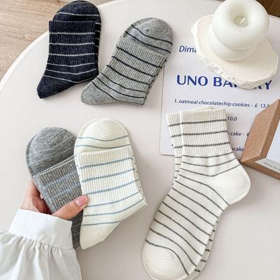 Striped Mid-calf Socks for Women In Spring and Autumn, College-style Cotton Sweat-absorbing Women's Socks for Autumn and Winter