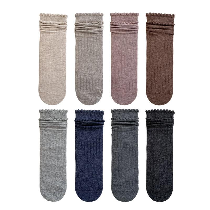 Simple and Versatile Solid-color Lace Pile-up Socks for Spring and Autumn, Trendy Pile-up Socks for Women