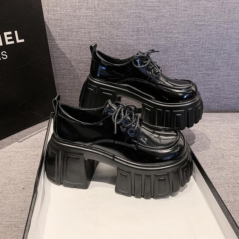 Pantofi Mocasini cu Platformă pentru Femei la Modă, Tocuri Înalte de 8,5 cm, Pantofi cu Șireturi, NOU Trend 2025, Primăvară, Piele, Adidași Groși, Pantofi de Mers în Aer Liber