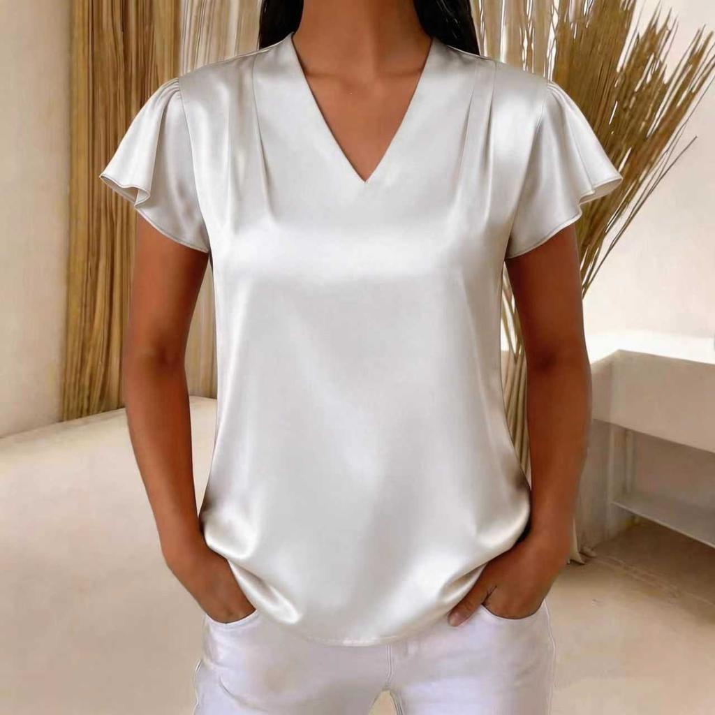 Women's 2026 Summer New V-neck Chiffon Pleated Loose Short-sleeve Top