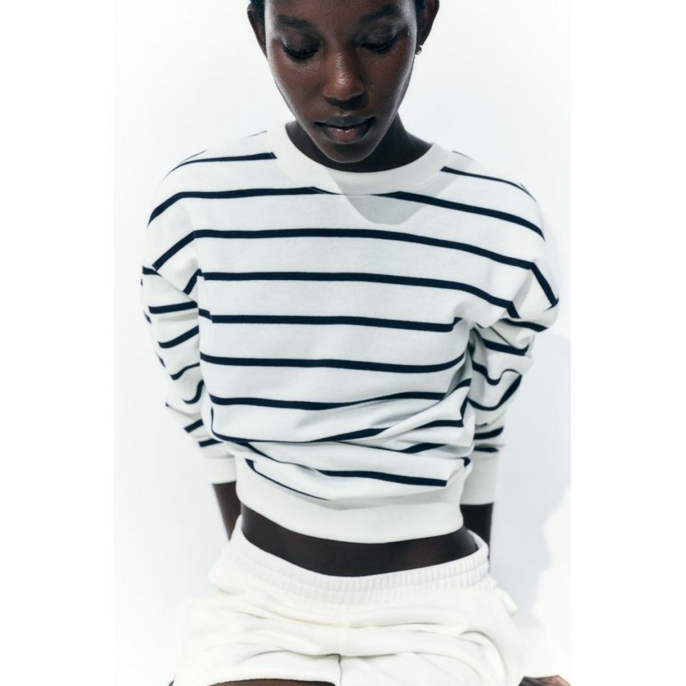 

H M sweatshirt white navy blue stripe