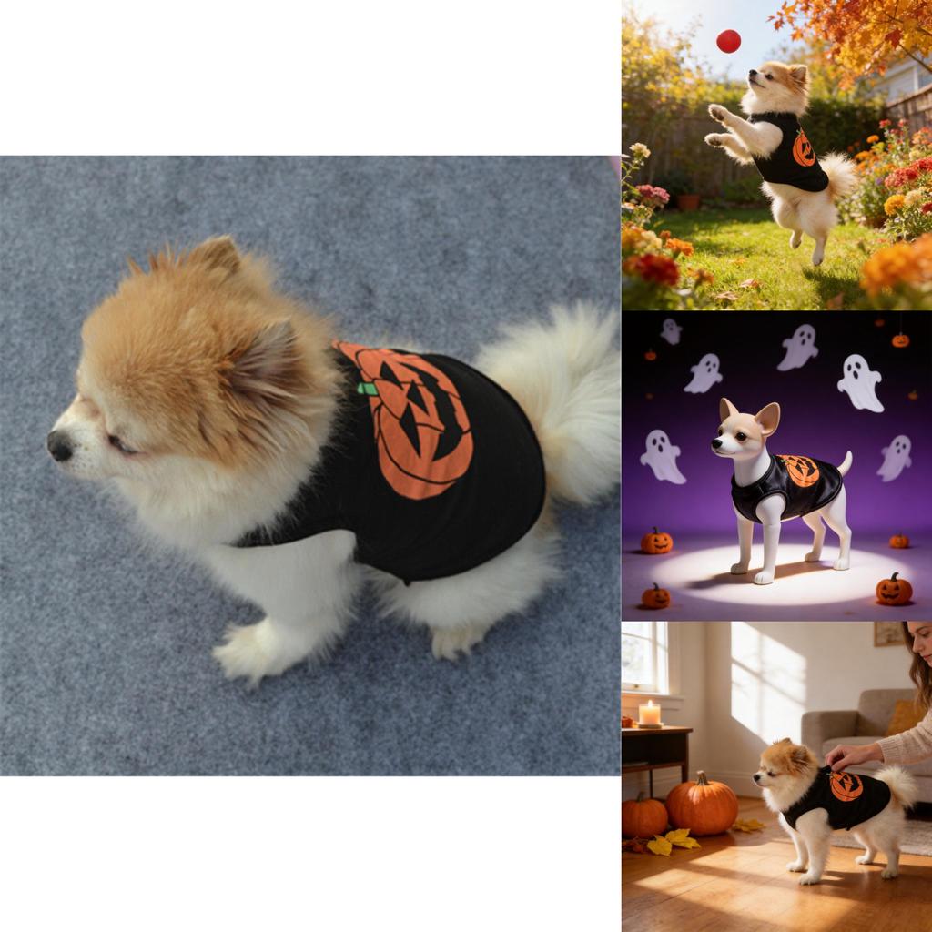 Pet Dog Costume T Shirt With Halloween Pumpkin Design For Small To Large Dogs