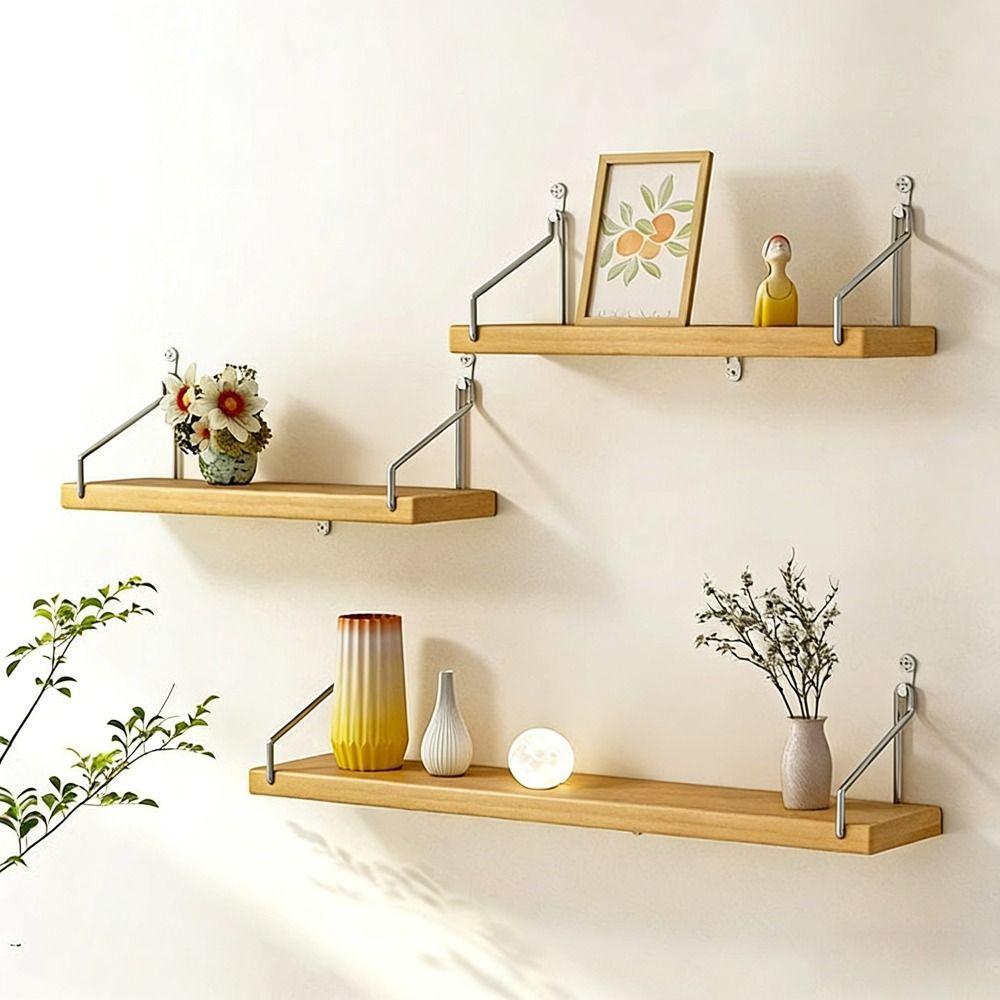 Wooden Material Wall Shelf Wall Mounted Hanging Organizers Storage Shelf No-Punch Design Bookshelf Living Room