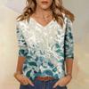 Women's Tops Three-quarter Sleeve Shirt V-neck Loose Casual Shirt Print T-shirt