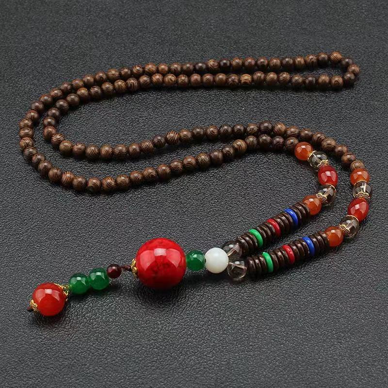 Unisex Tibetan Ethnic Necklace: Versatile, Retro-Style Jewelry with Wooden Accents for Cotton and Linen Outfits