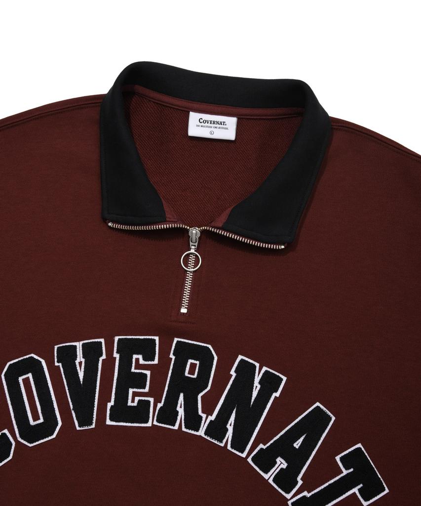 COVERNAT Arch Logo Half Zip Sweatshirt Deep Red