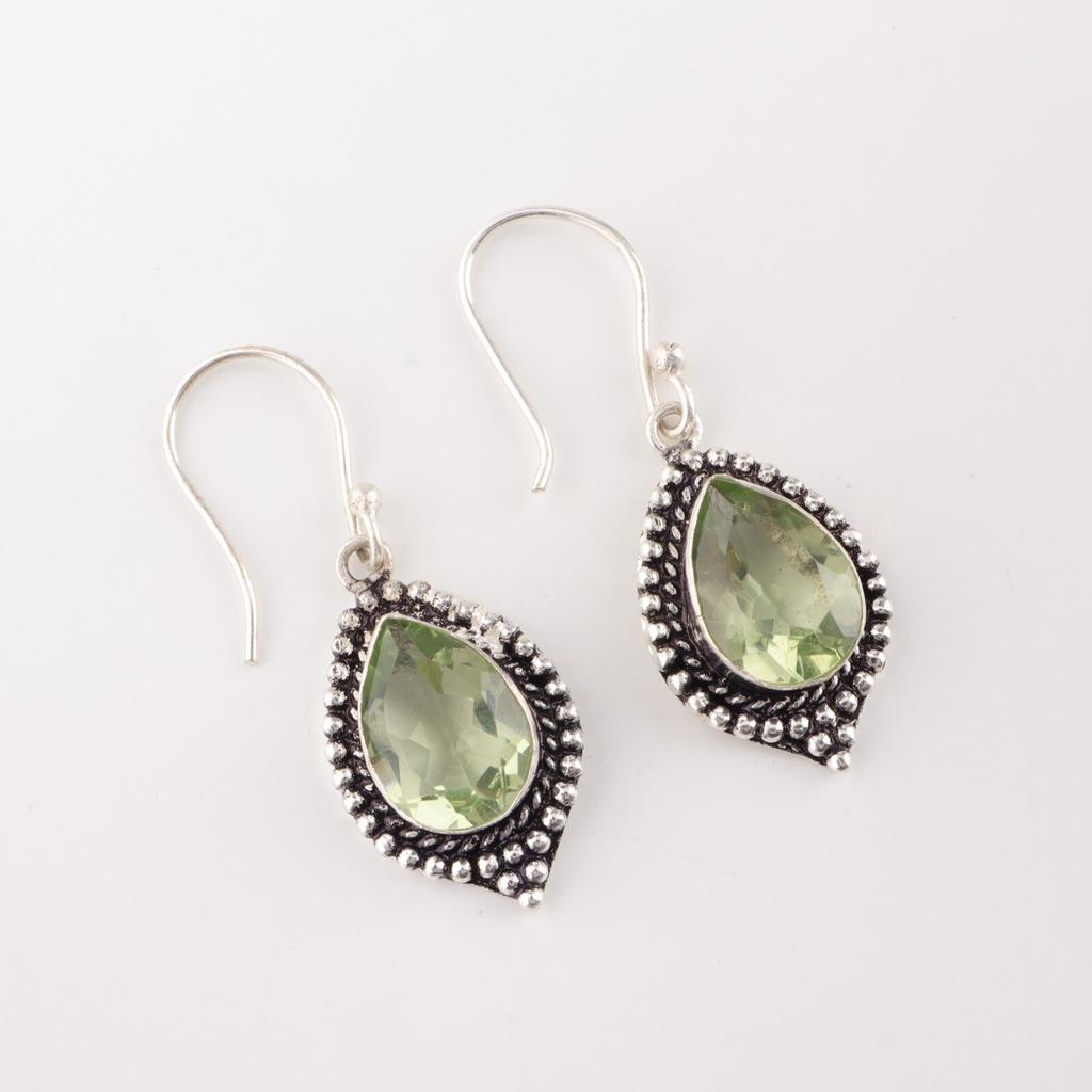 Green Amethyst Gemstone 925 Sterling Silver Jewelry Drop/Dangle Earrings For Her EE-164-14