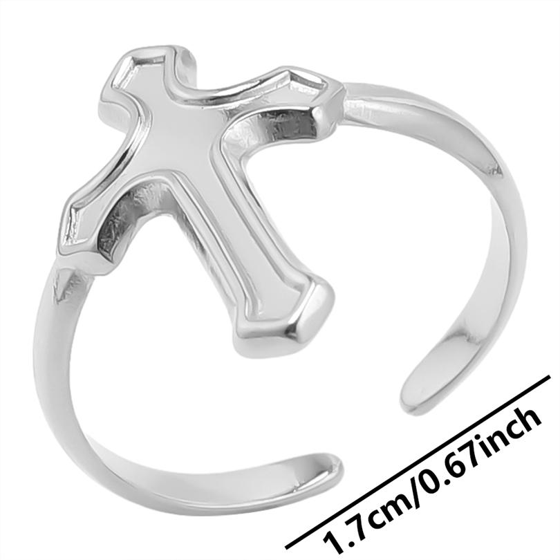 Vintage Simple Cross Jewelry No Fade Stainless Steel Adjustable Rings For Women Men Accessories Jesus Opening Ring Bagues Gift