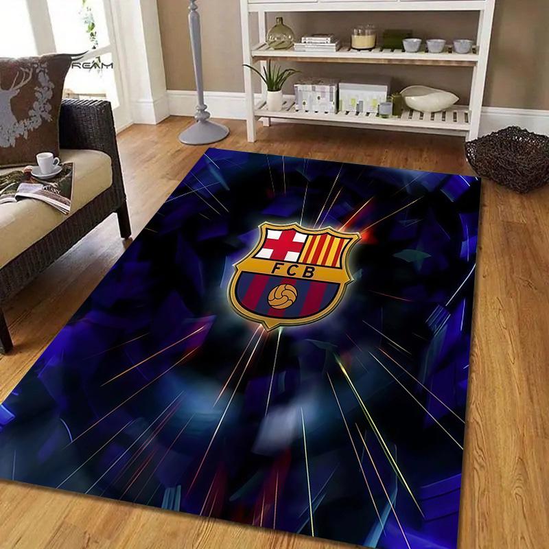 Tappeto Quadrato a Fantasia Flanella Futbol Club Barcelona, Tappeto da Area, Tappeto per Soggiorno Camera da Letto Divano Sala Giochi Decorazione, Tappetino Antiscivolo