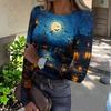 Womens Long Sleeve Halloween Print Fitted Crew Neck Base Layer T Shirt Slim Fit Stretchy Top for Casual Wear