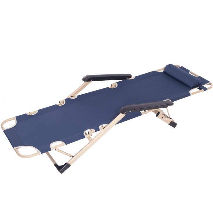 Chaise longue - Springos® - Pliable - Coussin réversible - Appuie-tête amovible - Repose-pieds réglable