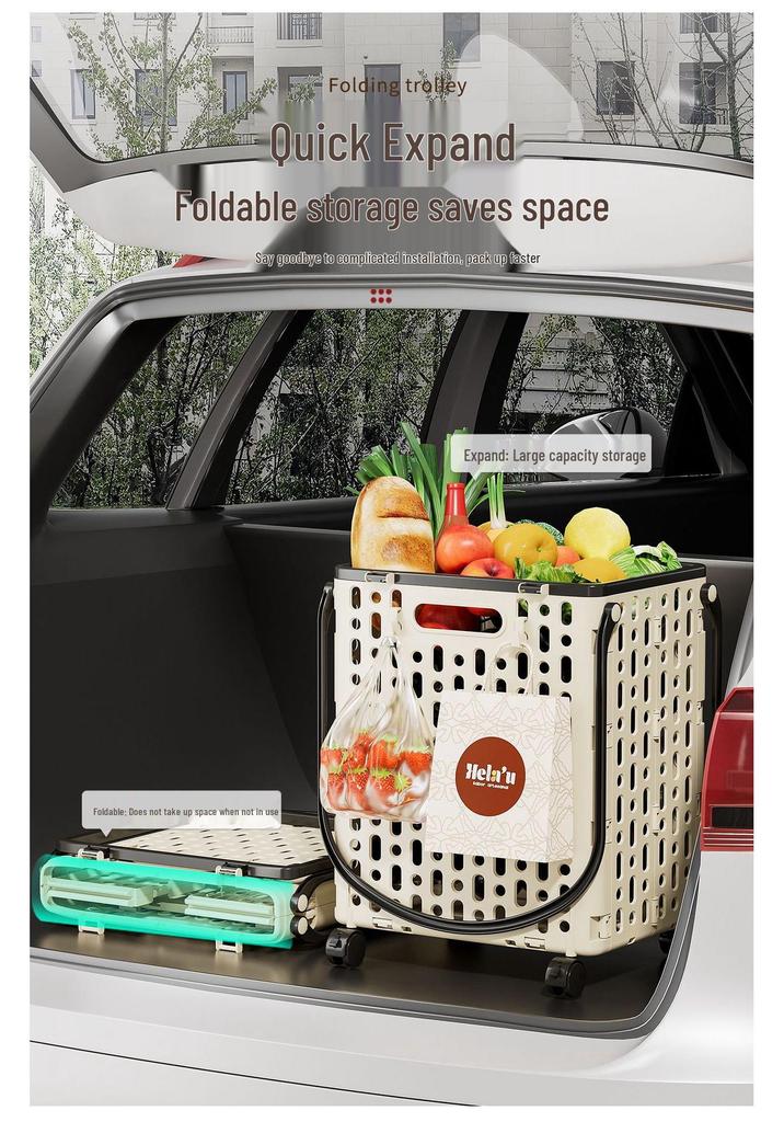 Compact Folding Handheld Grocery Cart for Outdoor & Household Use
