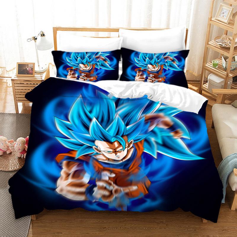 3D Cartoon Anime Digital Printing Dragon Ball Peripheral Bedding Duvet Cover Three Piece Set Decorative Bed Sheet Pillowcase