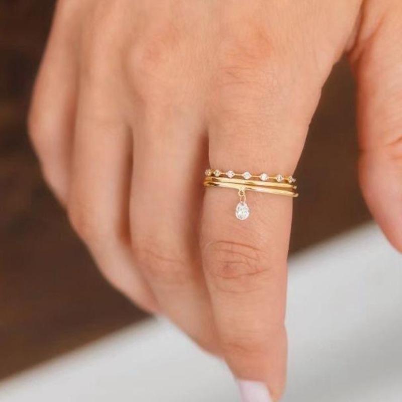 Simple Small Fresh Copper Zircon Ring Three-Piece Fashionable Personalized Ring