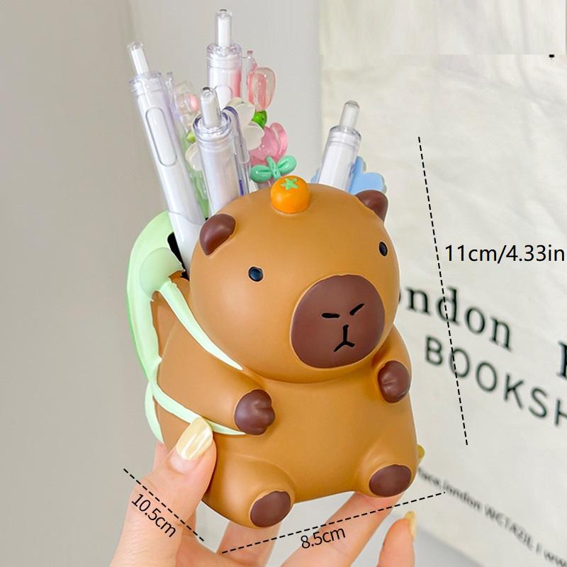 

1Pc Capybara Pen Holder Cartoon Portable Makeup Brush Holder Multifunctional Large Capacity Pen Organizer Student Stationery коричневий