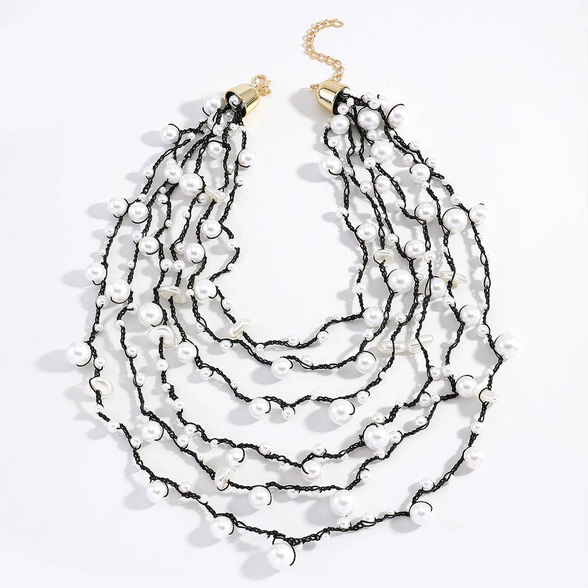 Дизайнерское чувство, плетеный вручную колье из имитации жемчуга, ретро-многослойность, ощущение высокого качества, многослойное колье, цепочка на ключицы