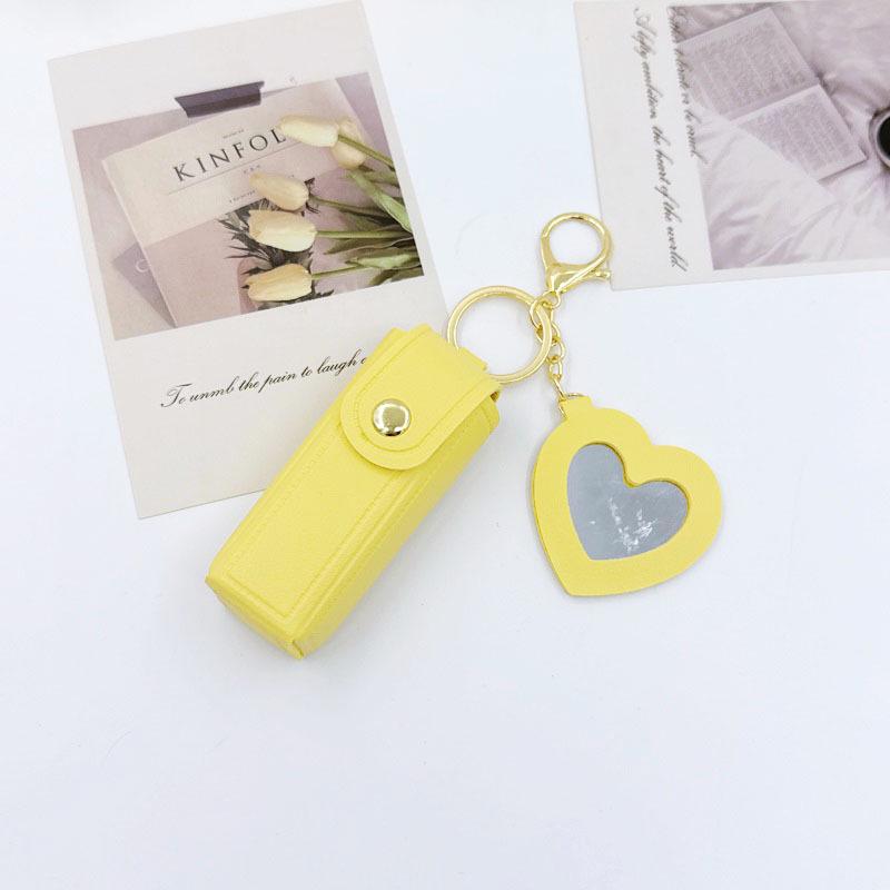 Macaron Color Mini Heart Mirror Lipstick Keychain Bag