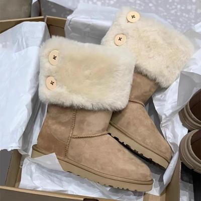 Schneestiefel Damen Winter 2025 neu Pelz integriert mittelhochschaftig Kurzstiefel gestapelte dicksohlige flauschige Baumwollschuhe warme Stiefel