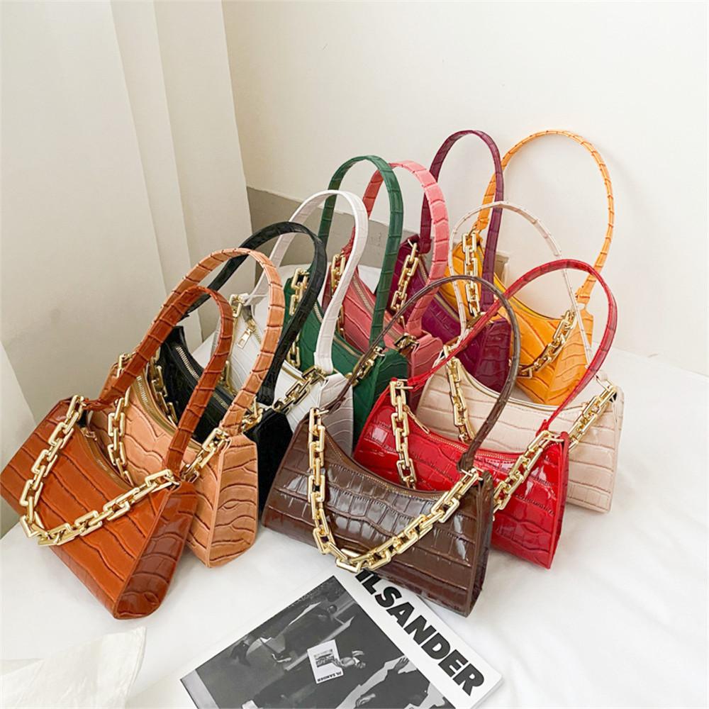 2026 New Retro Crocodile Pattern Zipper Totes Shoulder Bags Pu Leather Solid Color Chain Handbag Underarm Bag Fast Wholesale