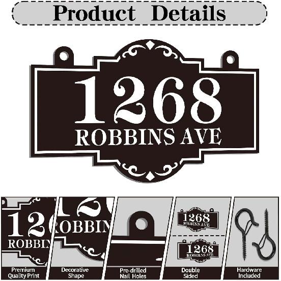 Hanging Address Sign Plaque - Personalized House Number Sign Plaque,House Address Numbers for Outside Mailbox,Lamp Post,Light Post,Metal Reflective
