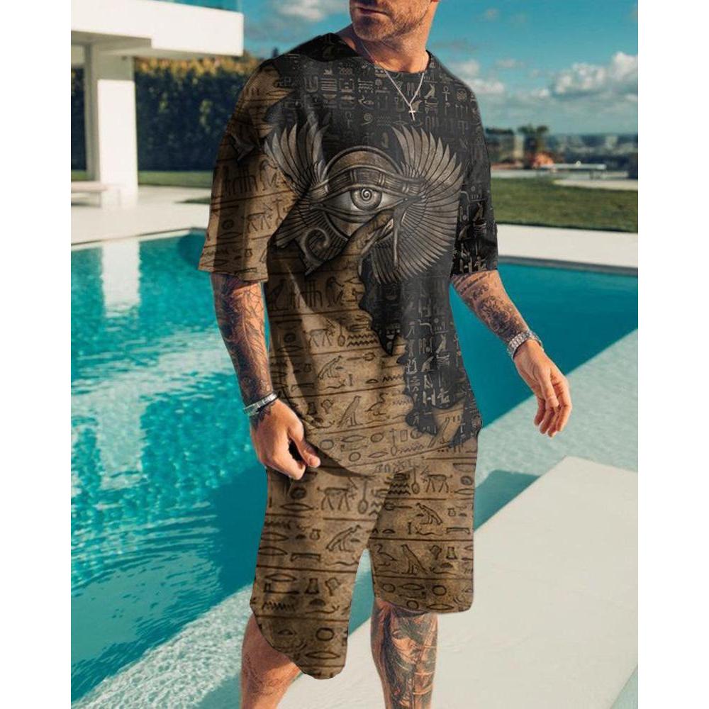 2023 New Men's Clothing Set Summer Outfit 3D Printed Tshirt Shorts 2 Pieces Oversized Tracksuit Casual Love Eagle Sportwear Suit