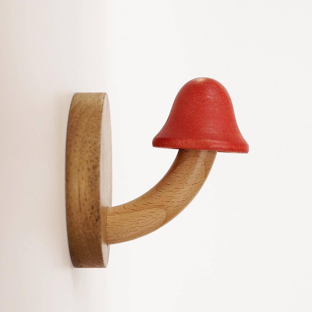Nordic Wooden Mushroom No-Drill Adhesive Hook - Creative and Cute Coat Hook for Entrance, Bedroom, Dorm, or Door.