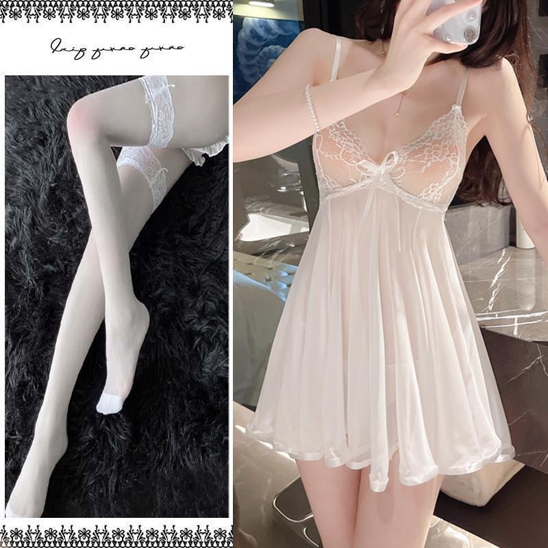 Sexy Lace Camisole Nightdress Set: Enhances Bust, See-Through Lingerie for Women