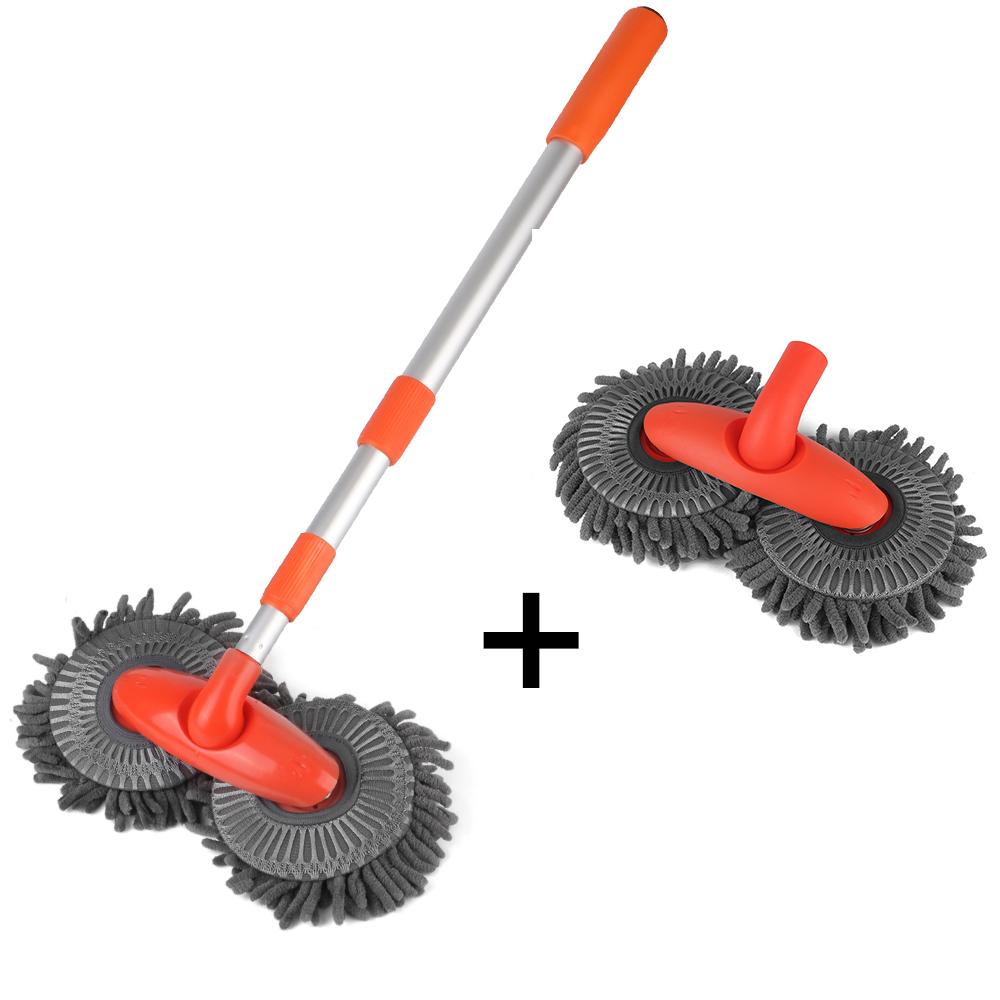 Rotating Three-Section Telescopic Car Wash Mop Double Brush Head Auto Supplies Roof Window Cleaning Maintenance