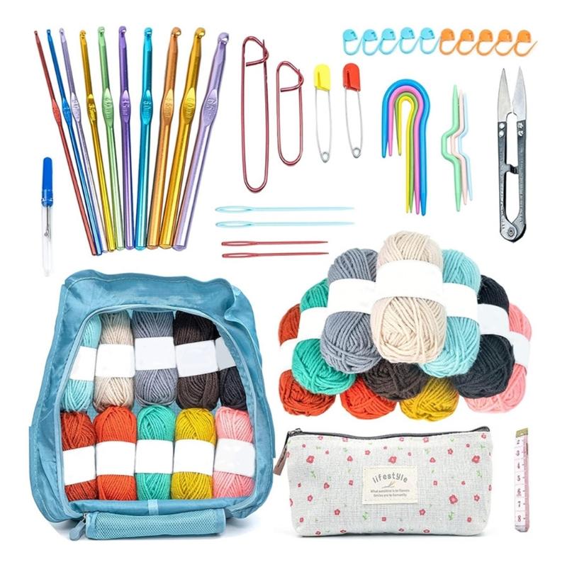 50 Pieces Portable Crochet Starter Kits Beginners Crochet Kits Crochet Yarn and Crochet Hook Set for Making Bag, Gloves 1