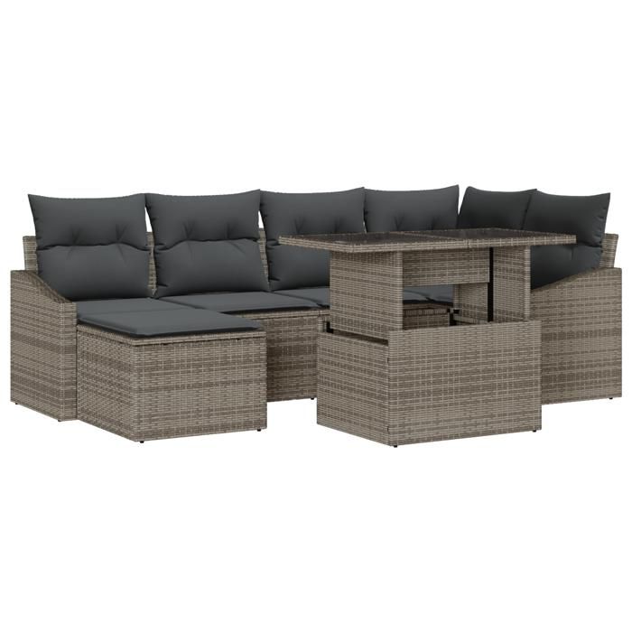 VidaXL Ensemble de Canapés de Jardin de 7 Pièces avec Coussins Gris Rattan Poly 3349035