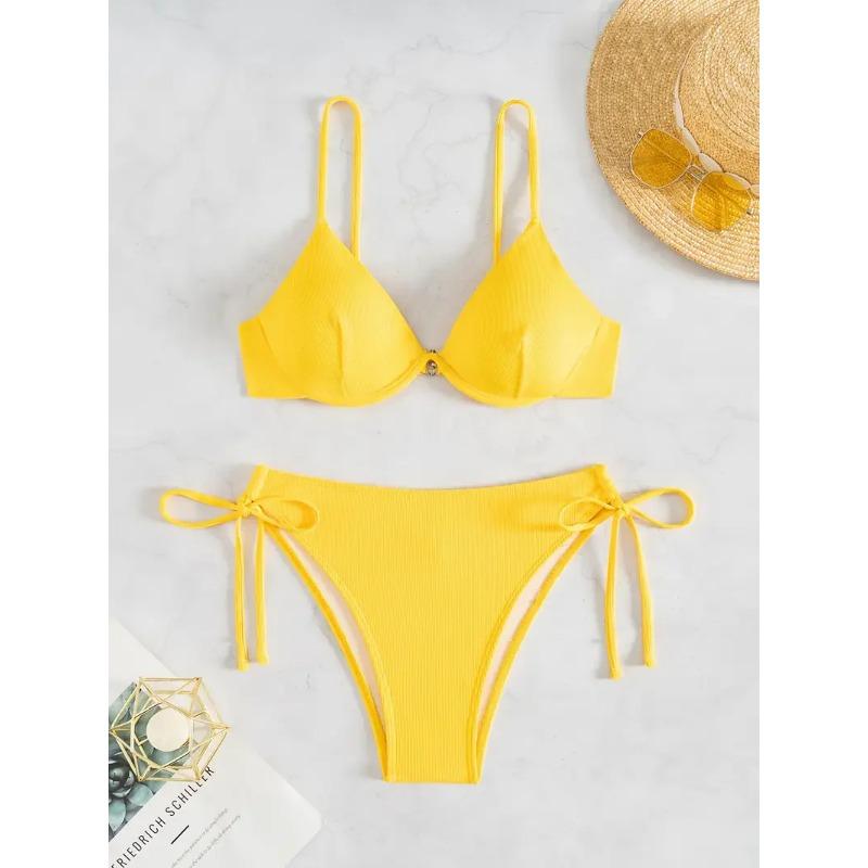 Solid Underwire Sexy Bikini 2025 New Arrival Biquini Padded Push Up Bandage Swimsuit Women Swimwear Summer Beachwear