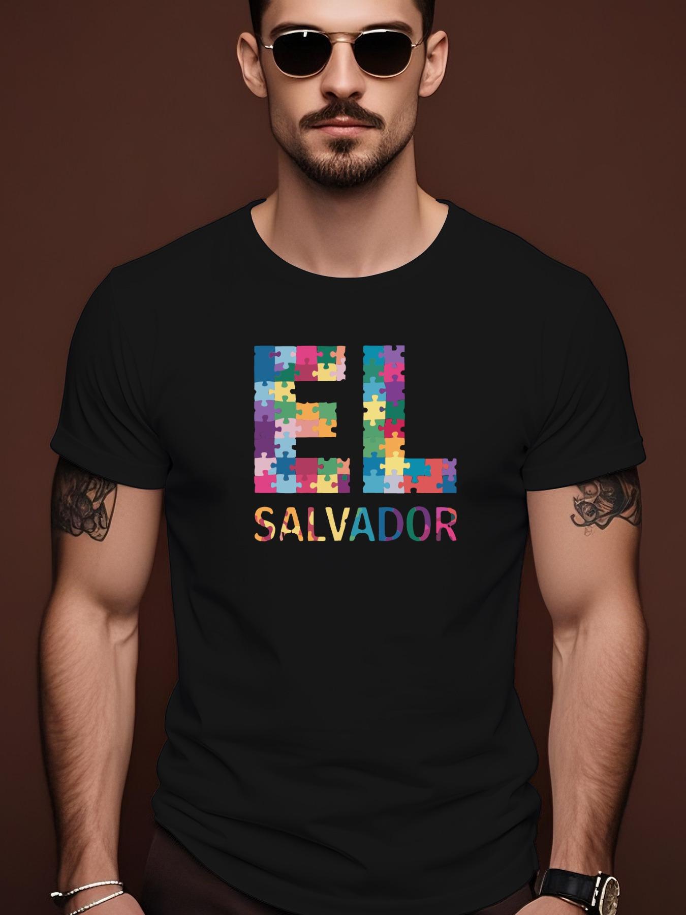 EL SALVADOR Puzzle Letter Graphic Black Casual Tshirt - S... M