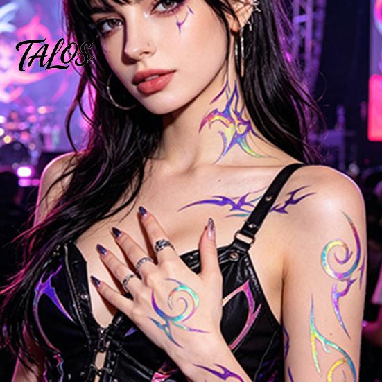Talos 5 Sheets Holographic Lightning Tattoos, Waterproof Flash Temporary Stickers, Full Color Body Art for Festival Party