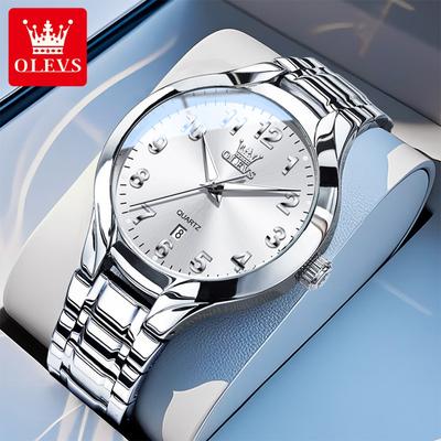 OELVS Herrenuhren Top Marke Lässige Original Armbanduhr Wasserdicht Edelstahl Kratzfestes Spiegelglas Datumsuhr für Herren