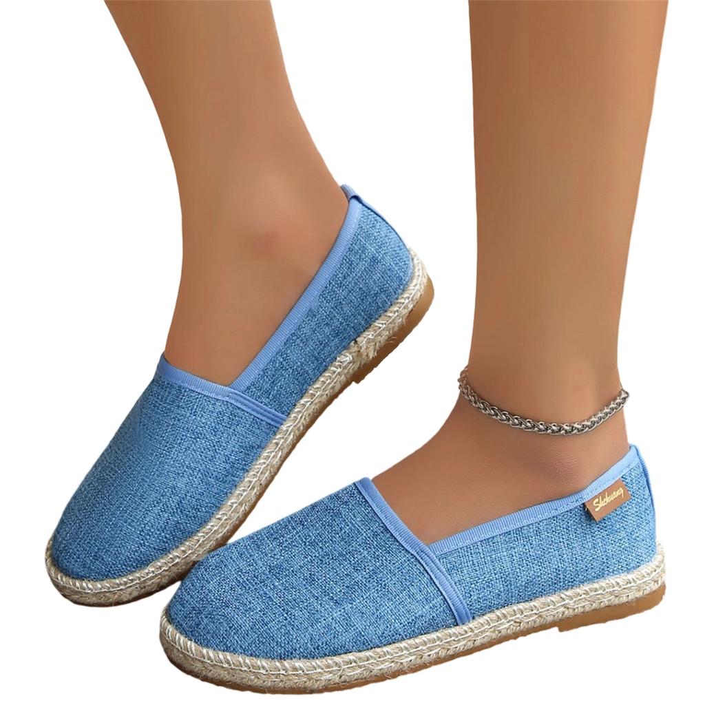 Women's Casual Canvas Slip-On Shoes Flat Espadrille Loafers Comfortable Round Toe Lightweight Walking Shoes for Large Sizes
