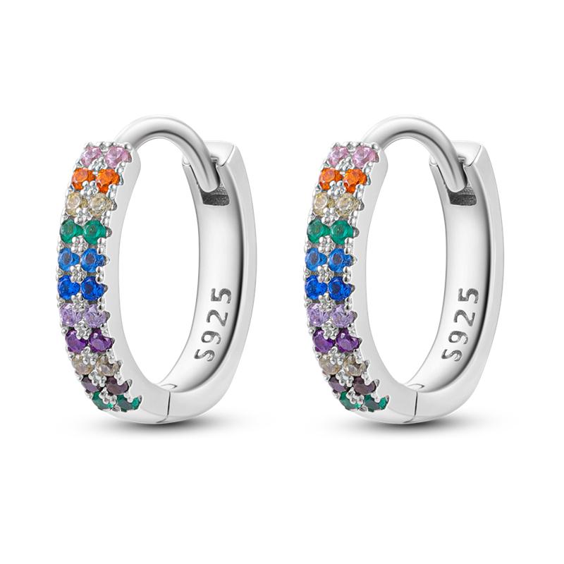 925 Sterling Silver Floral Plant Colourful Series Jewelry Fashion Zircon Circle Hoop Earrings for Women Gift Accessories