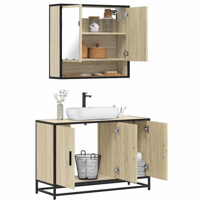 VidaXL 2-piece Bathroom Furniture Set Sonoma Oak, Storage Cabinet, Bathroom Cabinet, Vanity Unit 3300921