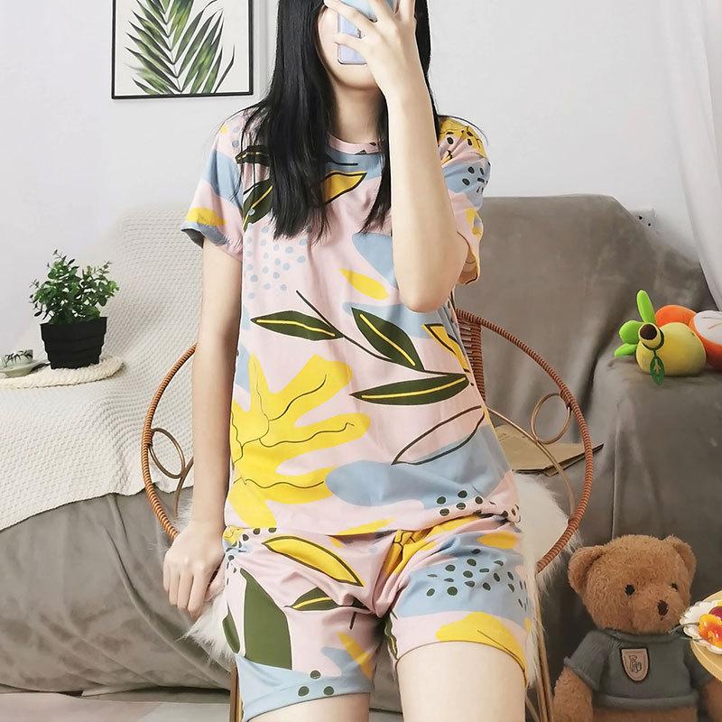 GMXIA Summer Pajama Women's Round-neck Thin Short-sleeved and Short Pants Cartoon Cute Girls' Youthful Home Wear Set