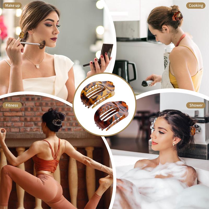 Fashion Oval Flat Hair Clips for Women New Design Leopard Large Flat Round Claw Clip French Hair Clips Trendy Hair Accessories