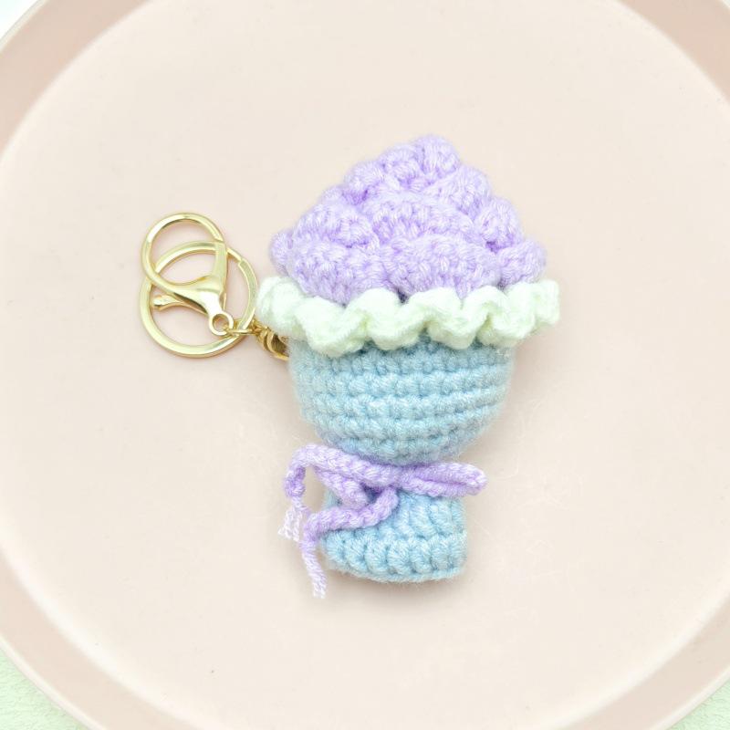 Handmade Crochet Rose Keychain Pendant - Small Gift Hanging Accessory