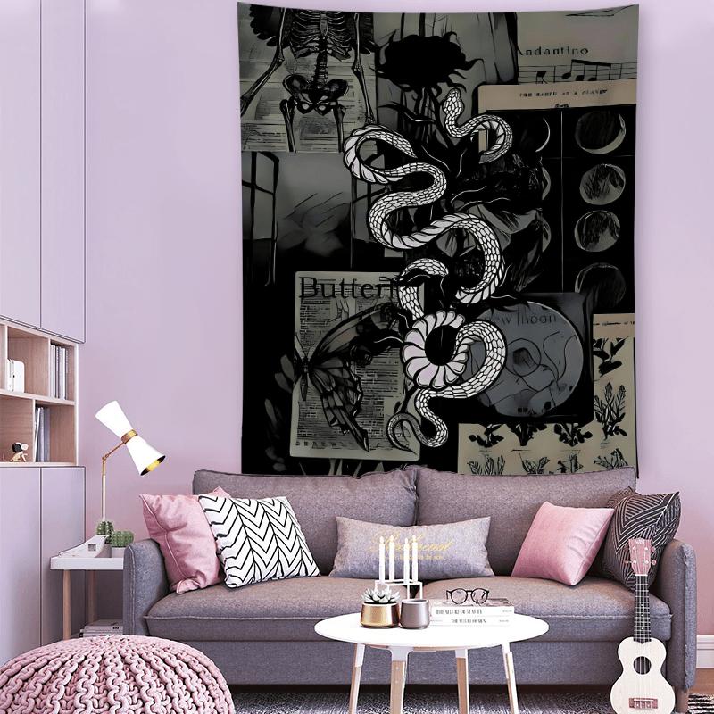 

VIKAMA Dark Art Tapestry Snake Butterfly Skull Music Symbol Living Room Music Corner Retro Decorative Art Wall Background 74x94cm(29x37in)
